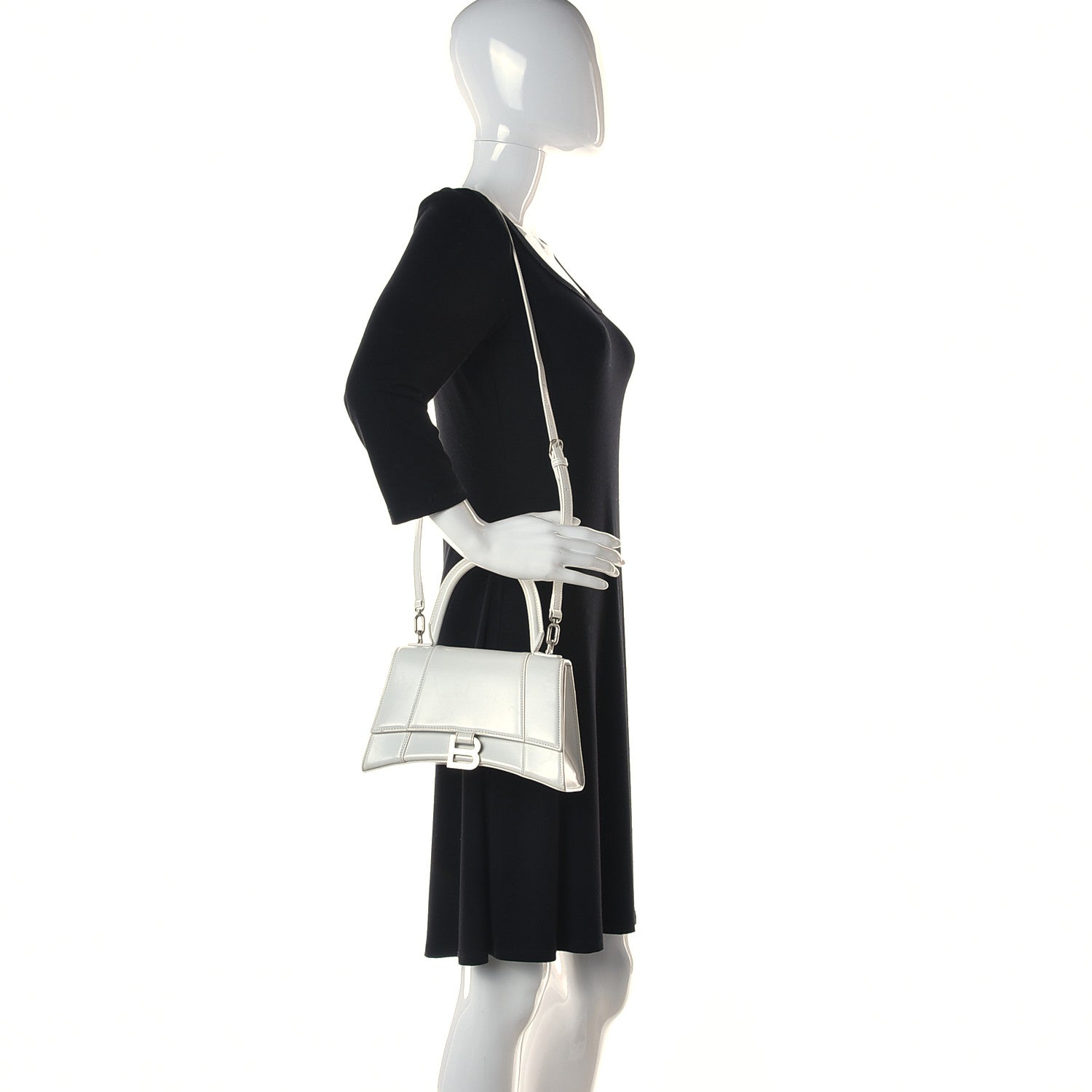 Balenciaga Shiny Box Calfskin Tonal B Small Hourglass Top Handle Bag White 2 of 10