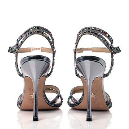 Christian Dior Metallic Calfskin Crystal Strap Sandal Pumps 38 Silver 5 of 8