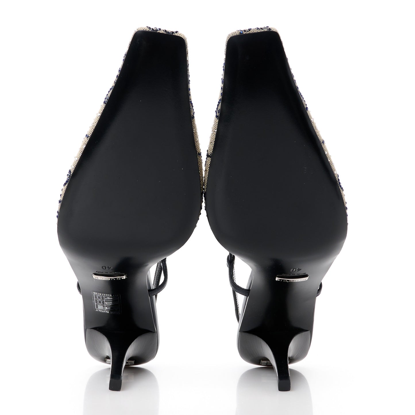 GG Monogram Malaga Kid Crystal Square G 75mm Slingback Pumps 40 Beige Blue