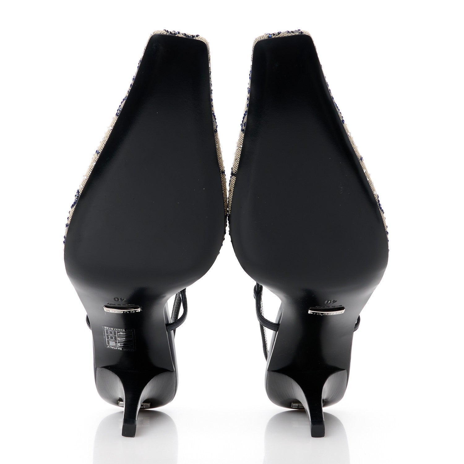 Gucci GG Monogram Malaga Kid Crystal Square G 75mm Slingback Pumps 40 Beige Blue 5 of 9