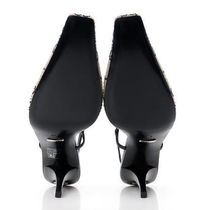 Gucci GG Monogram Malaga Kid Crystal Square G 75mm Slingback Pumps 40 Beige Blue 5 of 9