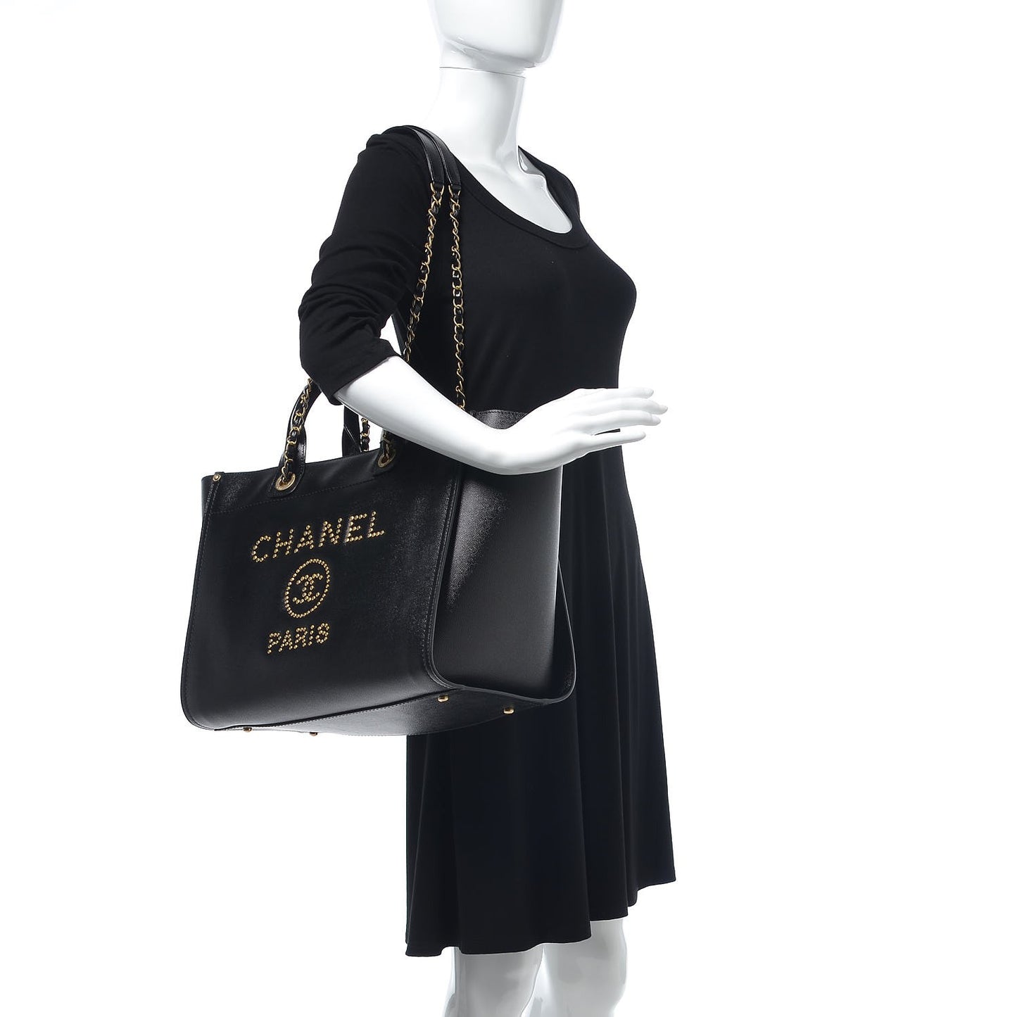 Caviar Medium Studded Deauville Tote Black