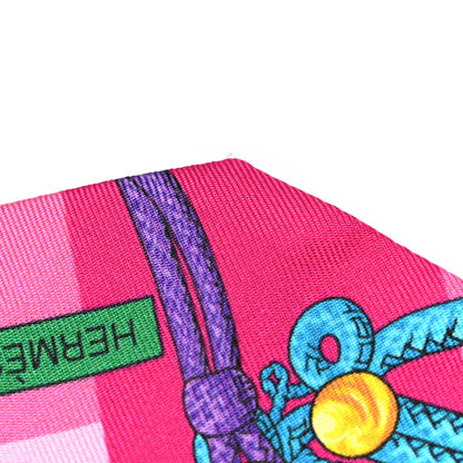 Hermes Silk Brandebourgs Twilly Fuchsia Turquoise 4 of 4