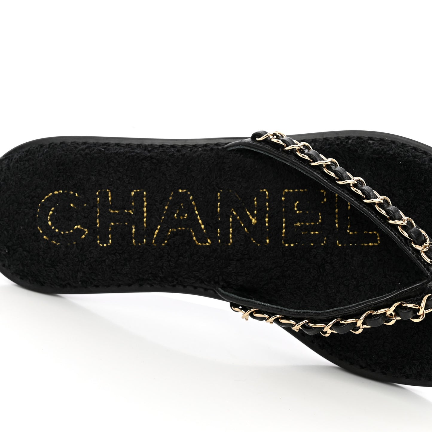 Lambskin CC Chain Thong Sandals 35 Black