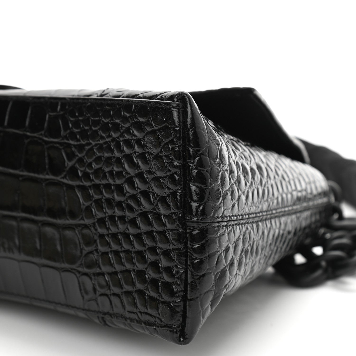 Balenciaga Calfskin Crocodile Embossed Monochrome S Downtown Chain Shoulder Bag Black 7 of 11
