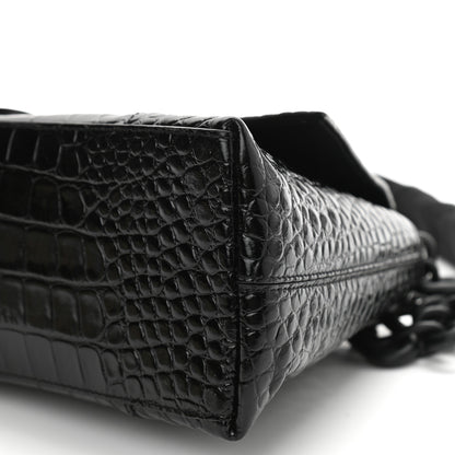 Balenciaga Calfskin Crocodile Embossed Monochrome S Downtown Chain Shoulder Bag Black 7 of 11
