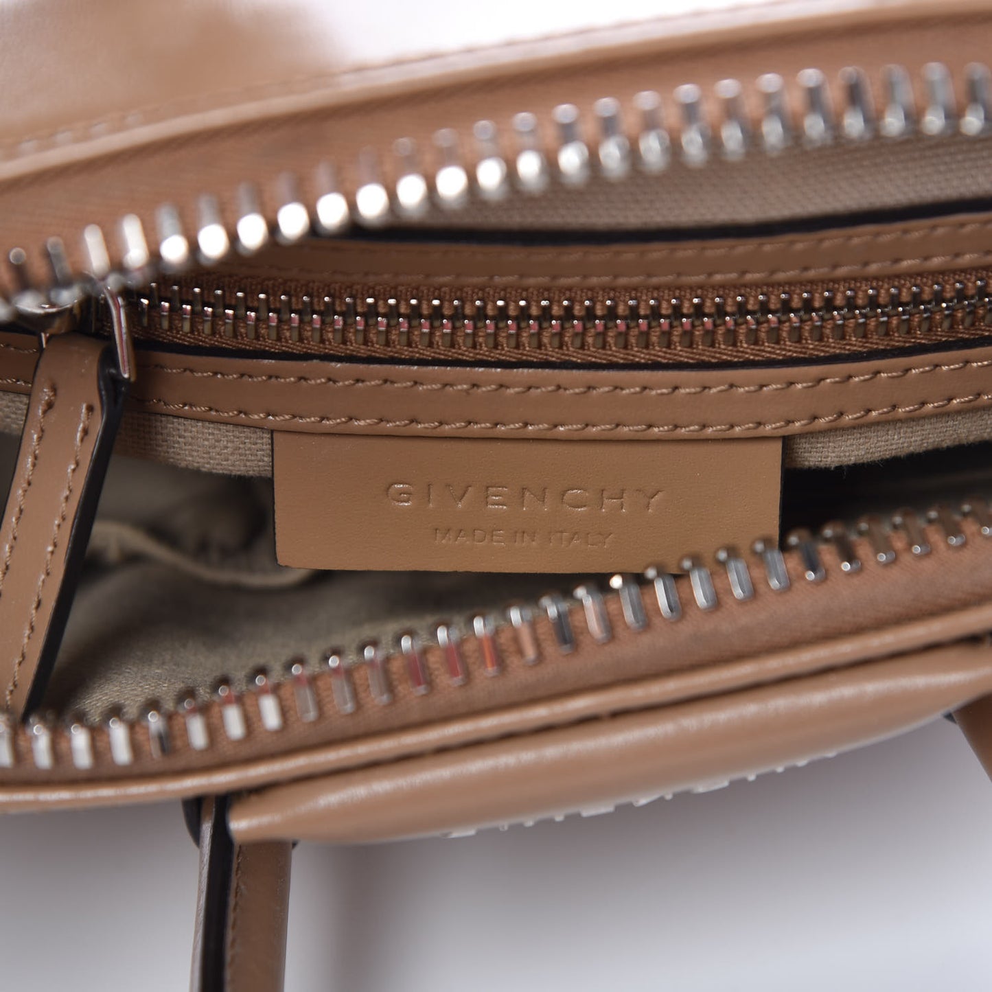 Shiny Lord Calfskin Mini Antigona Dark Beige
