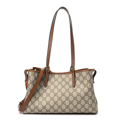 Gucci GG Supreme Monogram Emblem Small Tote Bag Beige Dark Brown 1 of 10