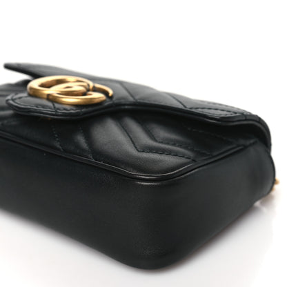 Gucci Calfskin Matelasse Super Mini GG Marmont Shoulder Bag Black 9 of 10