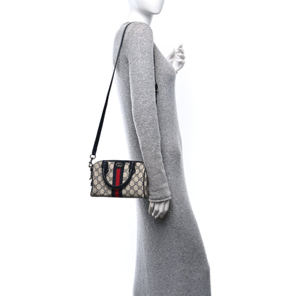 Gucci GG Supreme Monogram Textured Dollar Calfskin Web Mini Ophidia Top Handle Bag Beige Blue 2 of 10