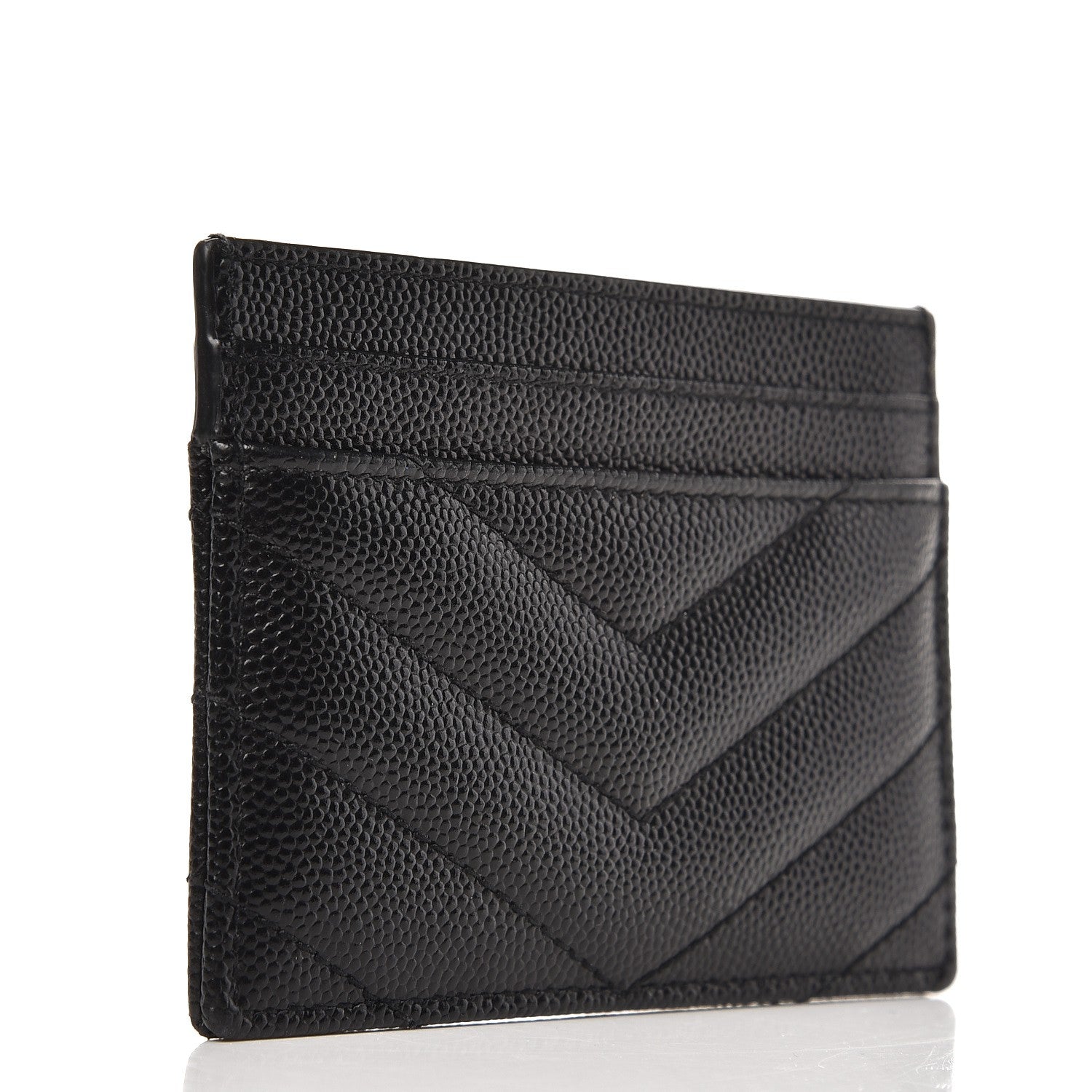 Saint Laurent Grain De Poudre Matelasse Chevron Monogram Credit Card Case Black 3 of 8