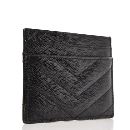 Saint Laurent Grain De Poudre Matelasse Chevron Monogram Credit Card Case Black 3 of 8