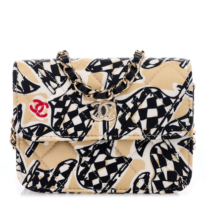 Chanel Canvas Check Flag Printed CC Clutch With Chain Beige Multicolor 1 of 9