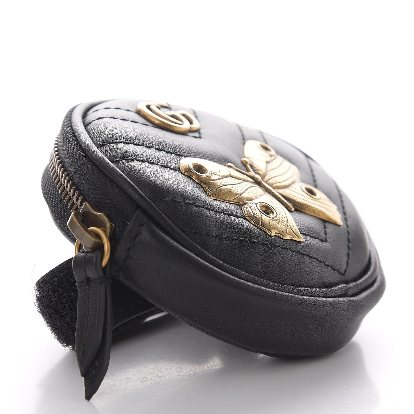 Calfskin Matelasse Animal Studs GG Marmont Round Wrist Wallet Black