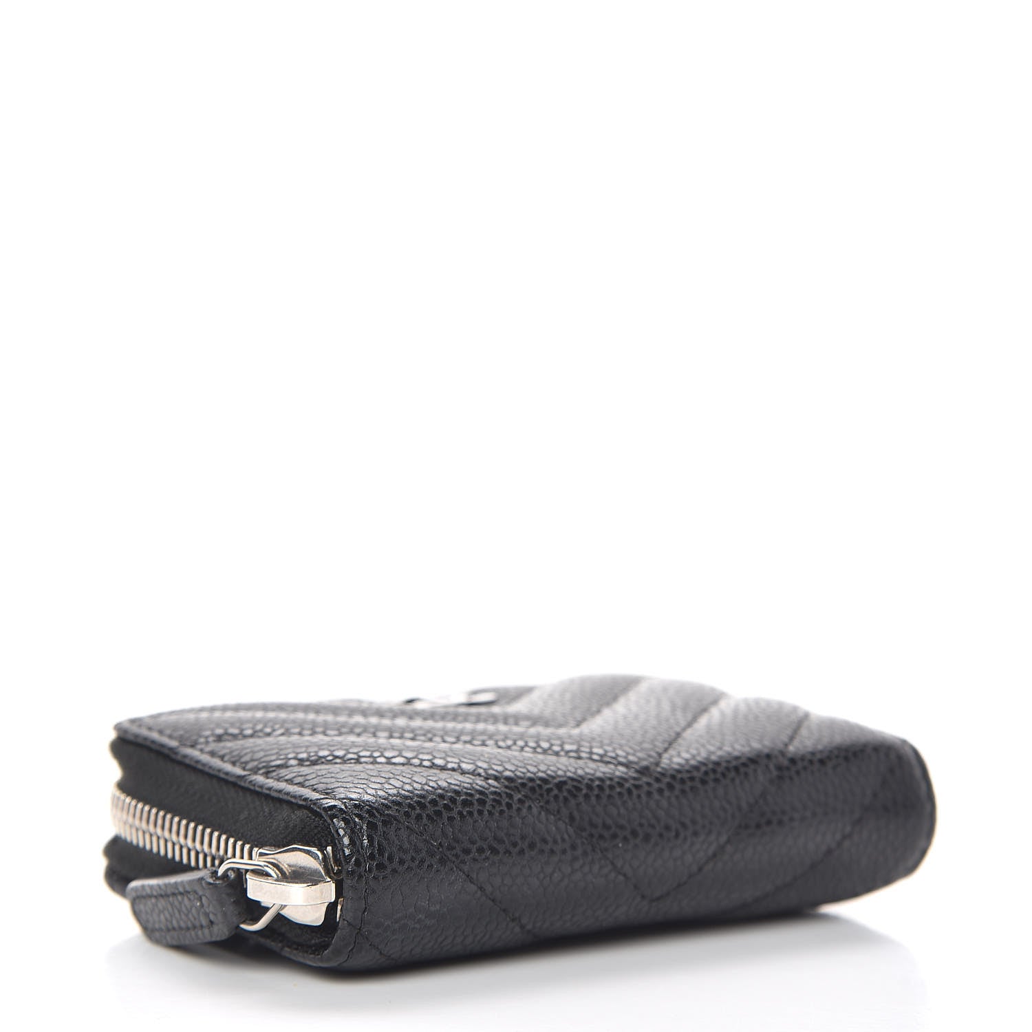 Chanel Caviar Chevron Quilted Zip Coin Purse Black 4 of 11