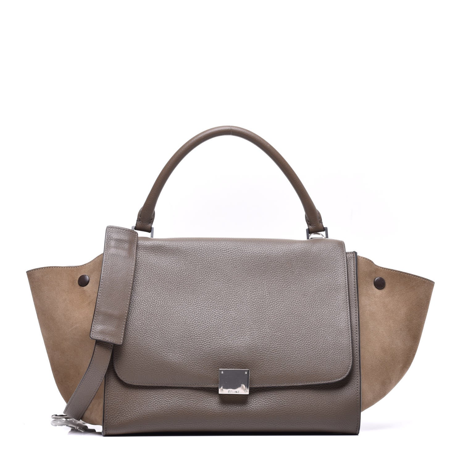 Celine Drummed Calfskin Suede Medium Trapeze Souris 1 of 9