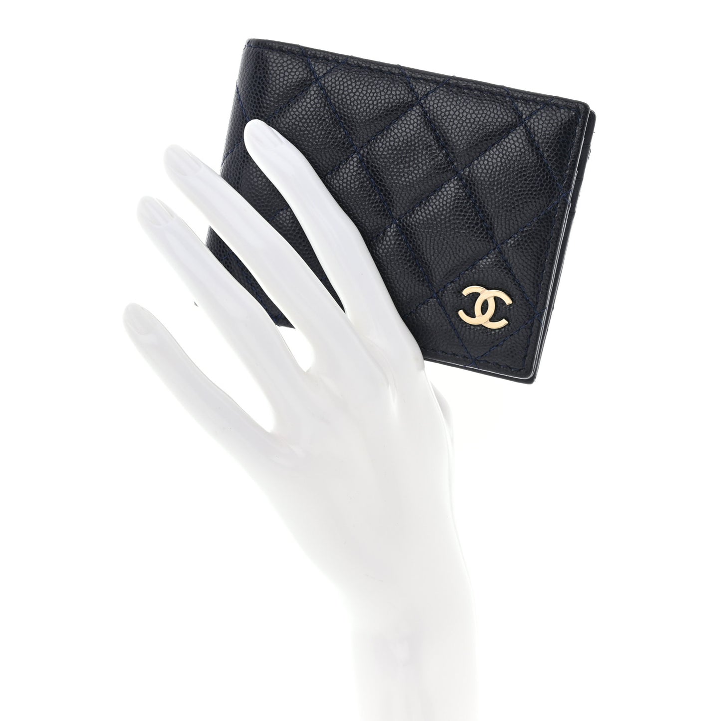 Caviar Quilted Bi-Fold Wallet Dark Blue