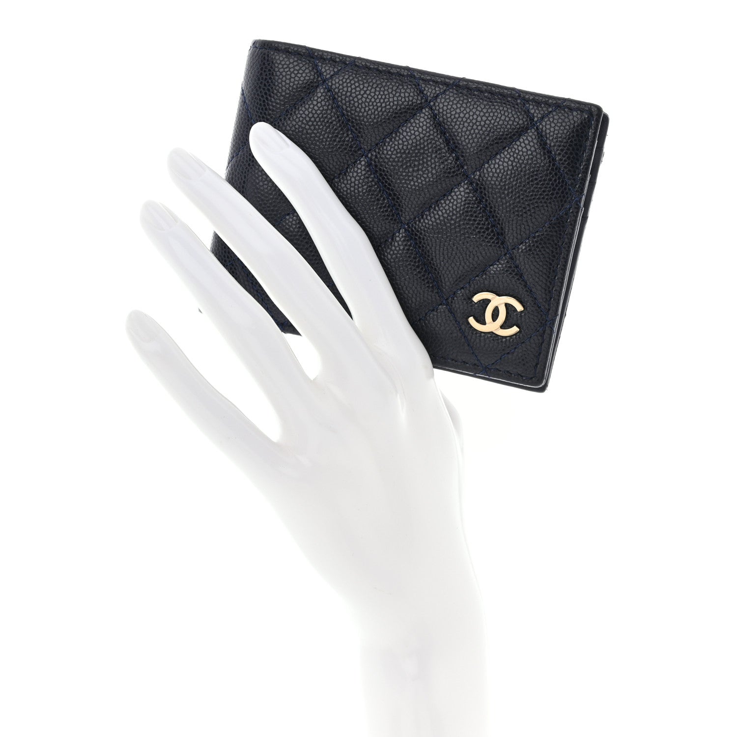 Chanel Caviar Quilted Bi-Fold Wallet Dark Blue 2 of 10