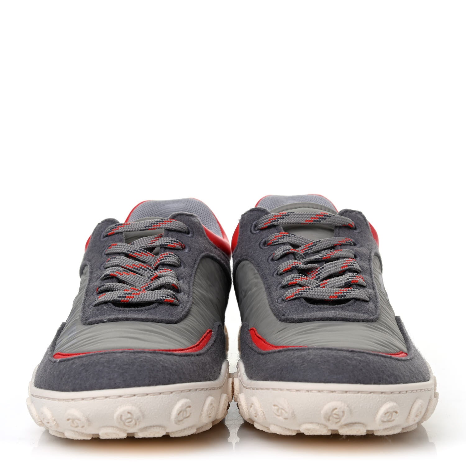 Chanel Nylon Calfskin Suede Womens CC Sneakers 38.5 Grey Orange 2 of 4