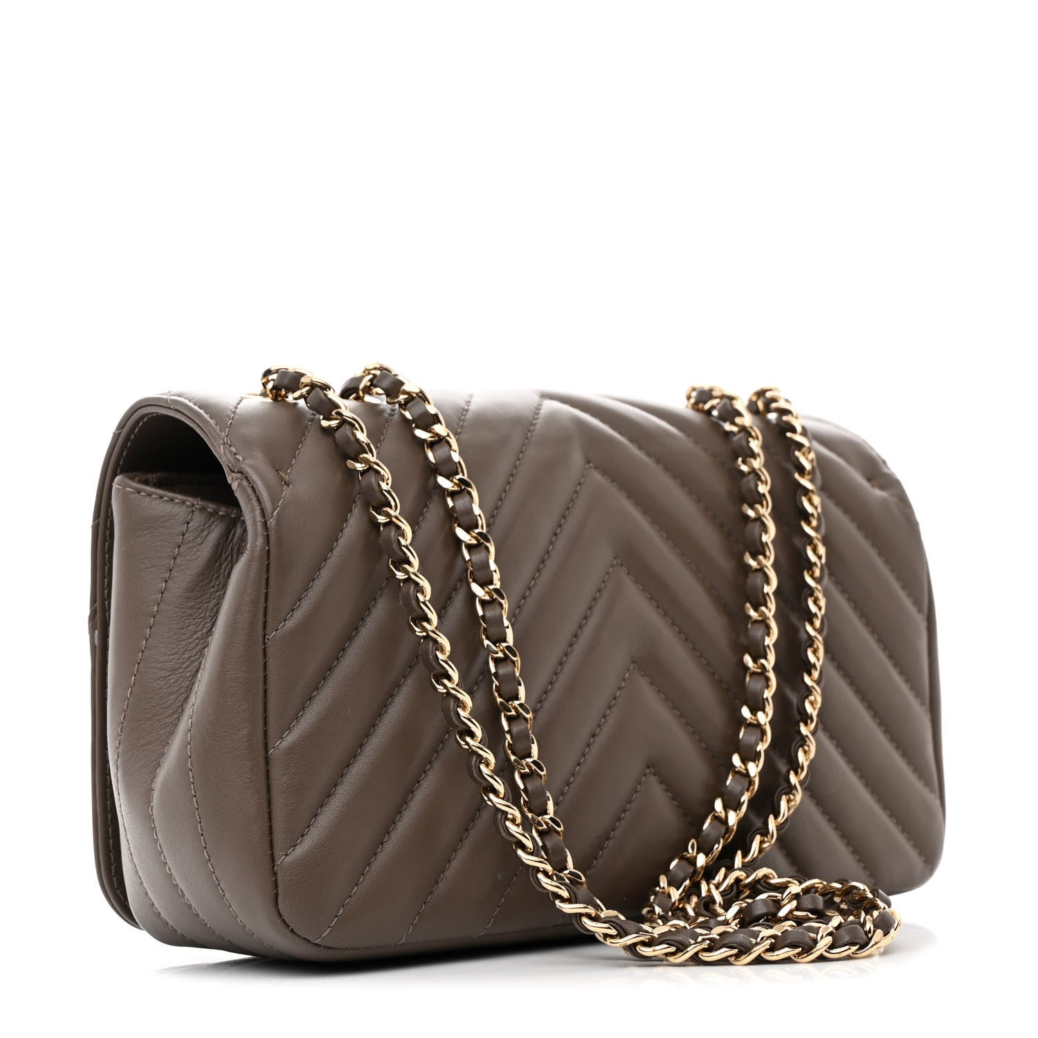 Chanel Calfskin Chevron Quilted Mini Statement Flap Khaki 3 of 12