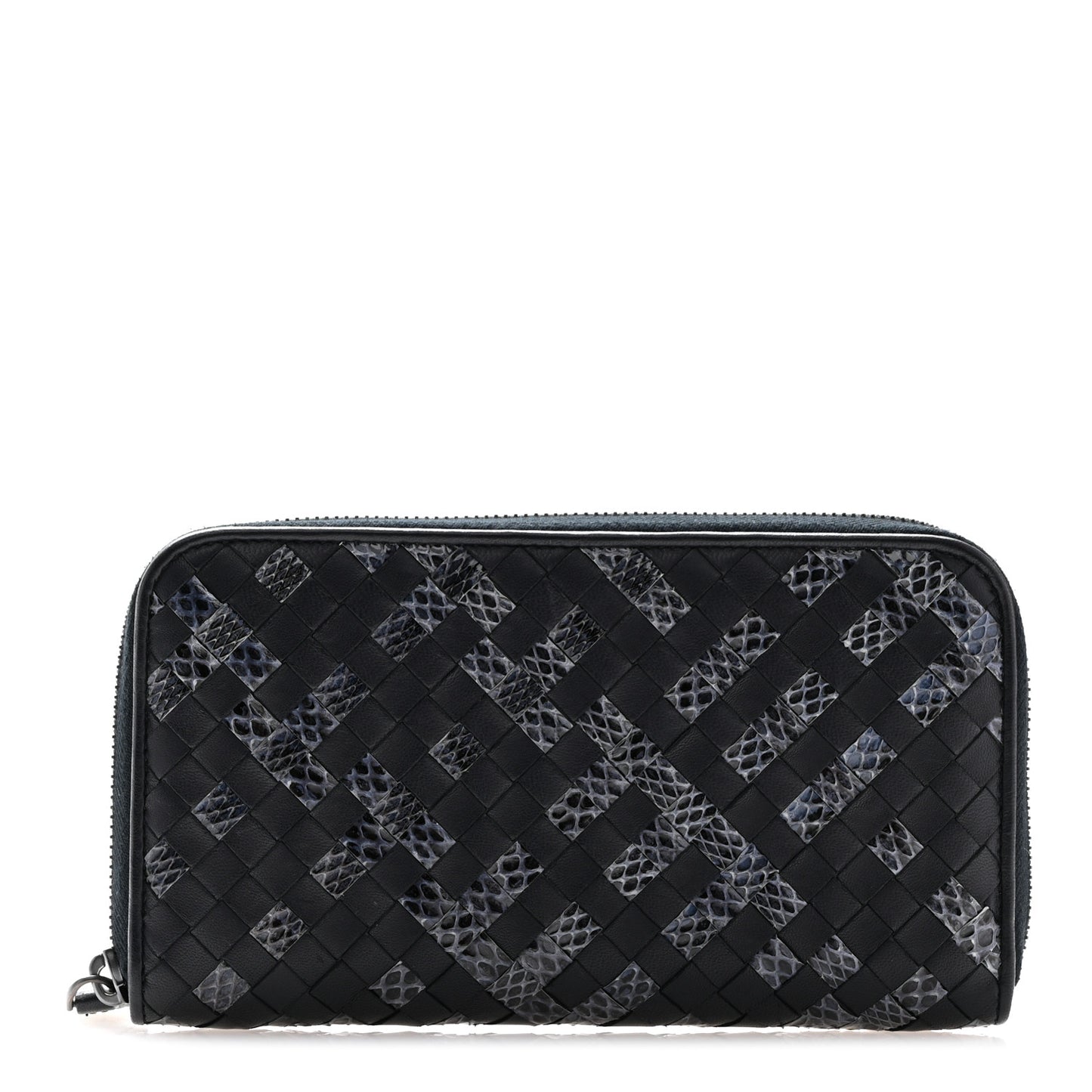 Nappa Intrecciato Ayers Zip Around Wallet Black Blue