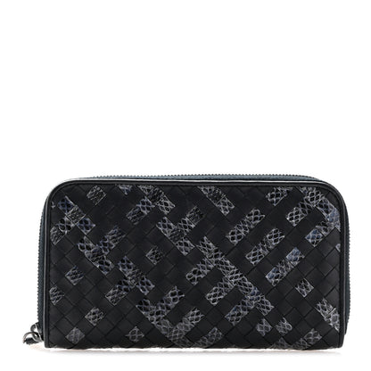 Bottega Veneta Nappa Intrecciato Ayers Zip Around Wallet Black Blue 1 of 11