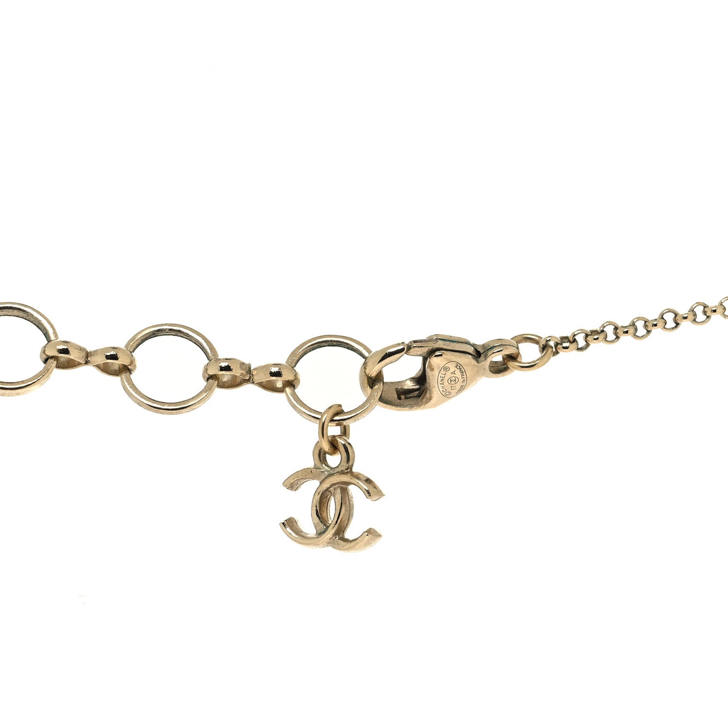 Chanel Pearl Resin Strass Perfume Bottle CC Necklace Black Gold 4 of 6