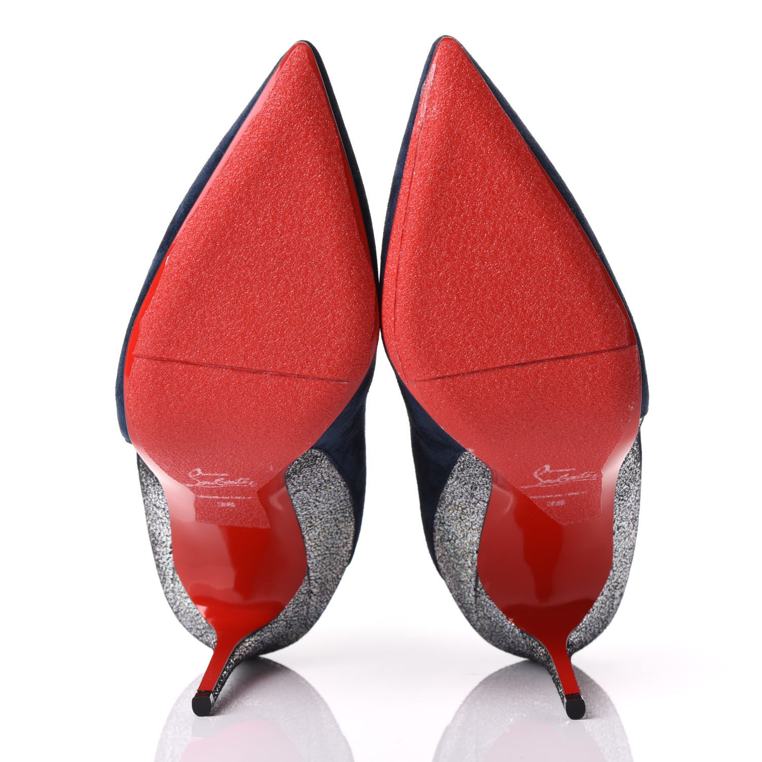 Christian Louboutin Veau Velours Mica 100 Delicotte Booties 38 Marine Silver 5 of 10