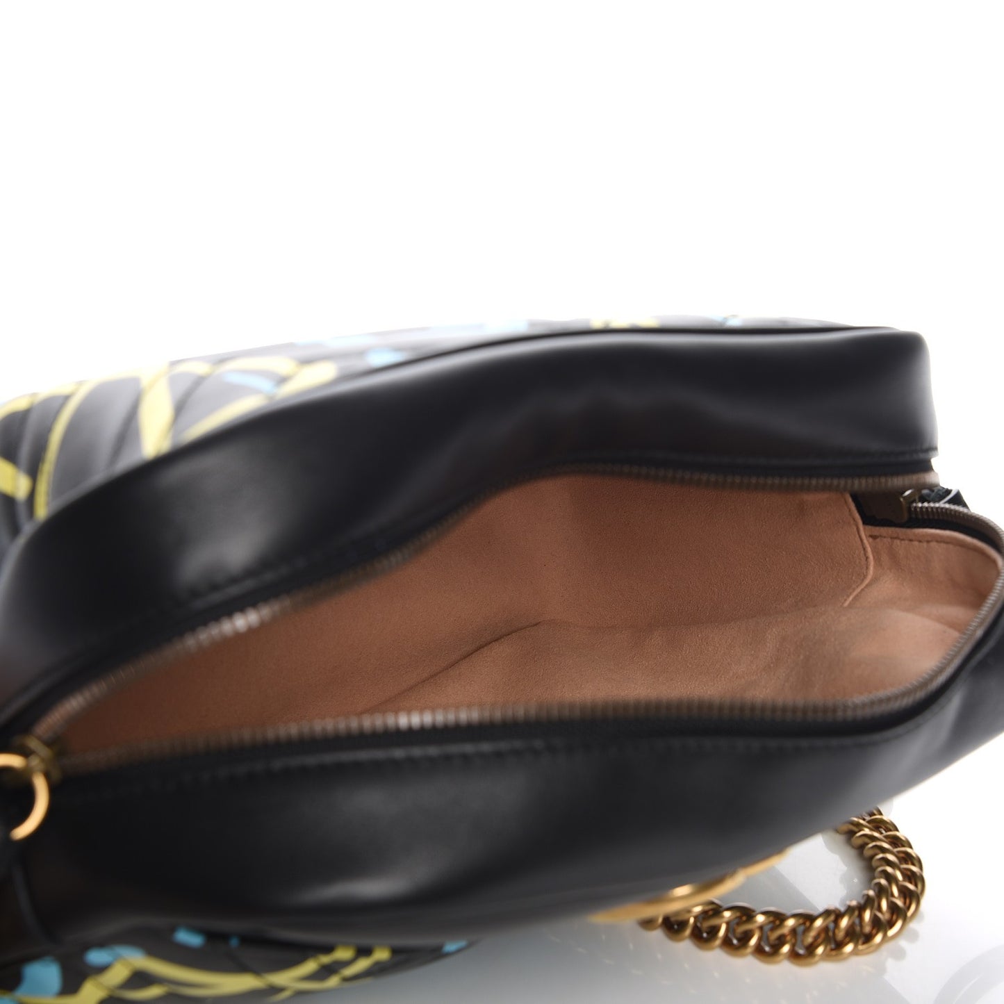 Calfskin Matelasse GucciGhost Medium GG Marmont Chain Shoulder Bag Black New Acquamarine