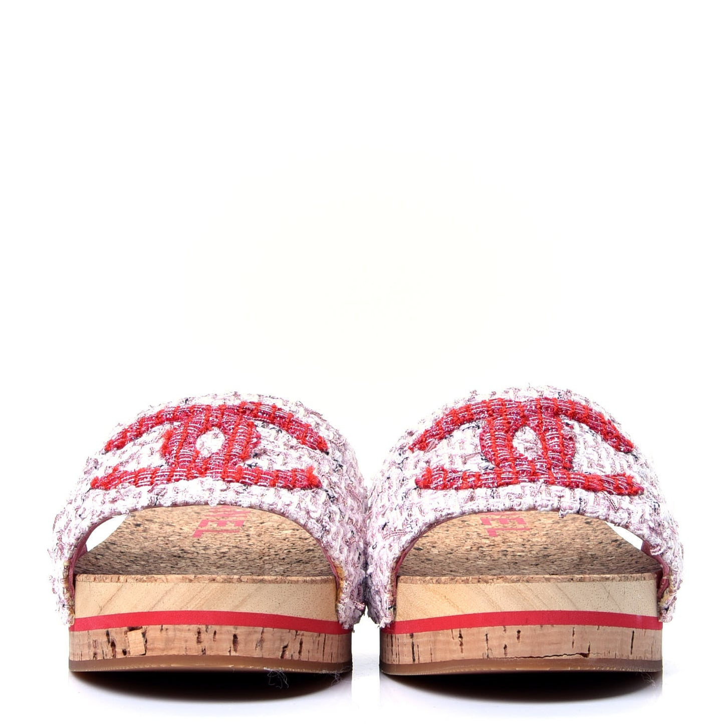 Tweed Lambskin Logo Mules 41 Pink Red