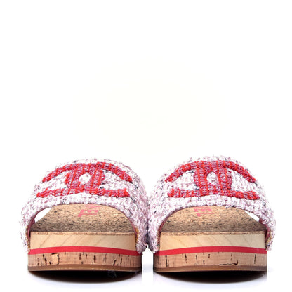 Chanel Tweed Lambskin Logo Mules 41 Pink Red 3 of 6