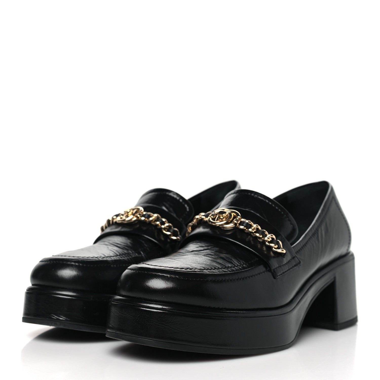 Chanel Shiny Calfskin Logo Loafers 37.5 Black 3 of 9