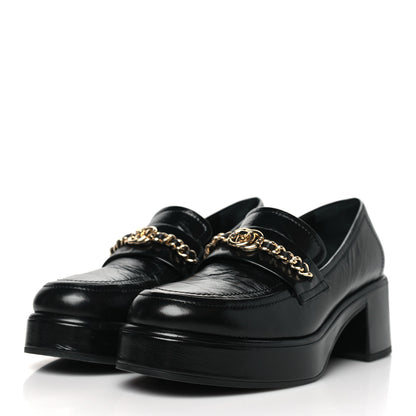 Chanel Shiny Calfskin Logo Loafers 37.5 Black 3 of 9