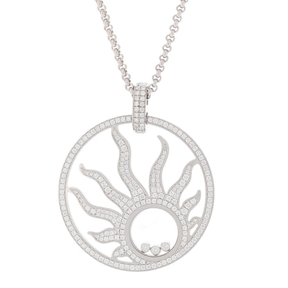 Chopard 18K White Gold Diamond Happy Diamonds Pave Happy Sun Pendant Necklace 4 of 7