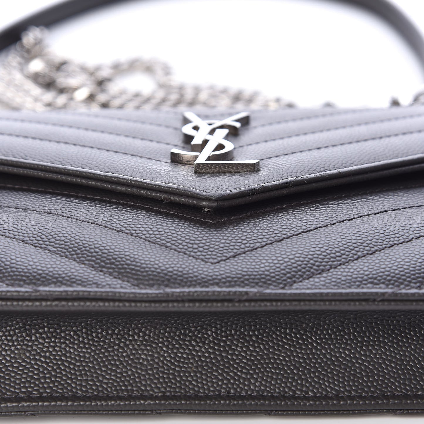 Grain De Poudre Matelasse Chevron Monogram Envelope Chain Wallet Coal