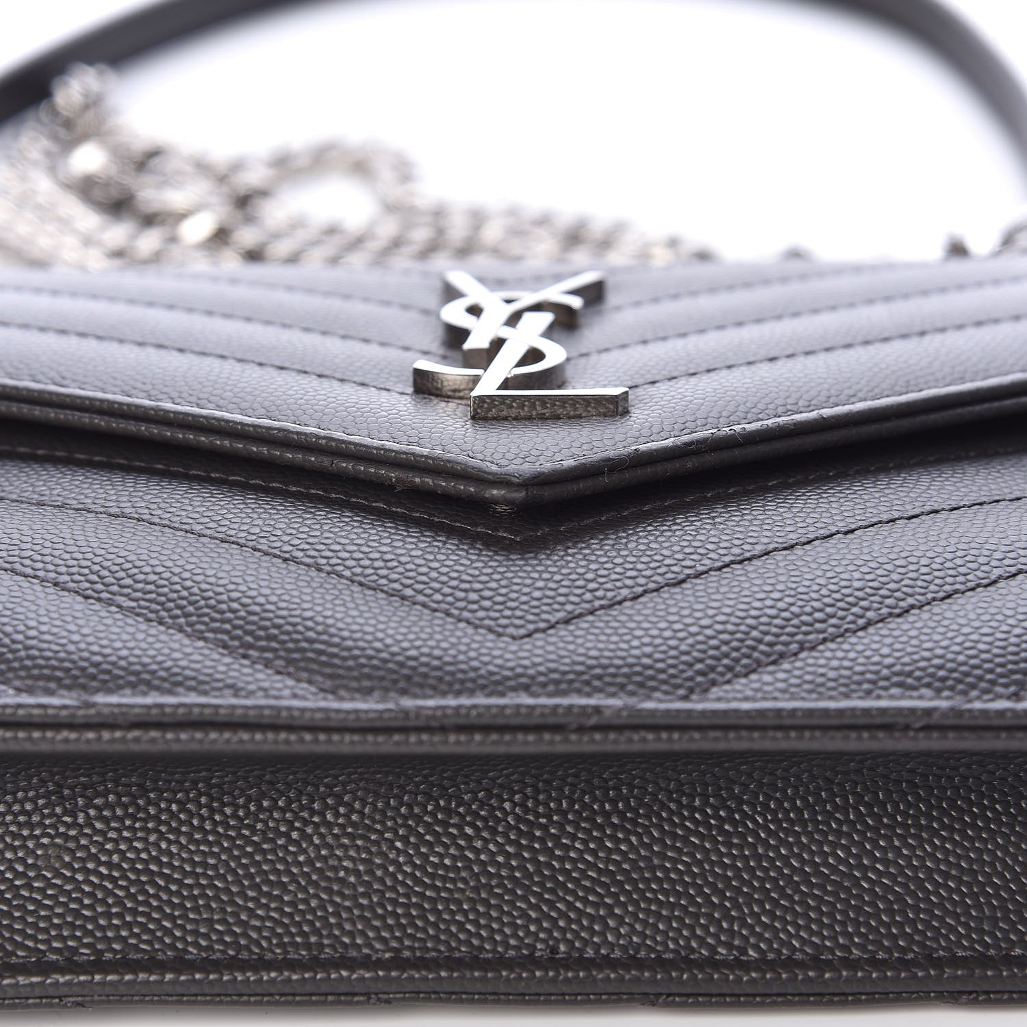 Saint Laurent Grain De Poudre Matelasse Chevron Monogram Envelope Chain Wallet Coal 11 of 11