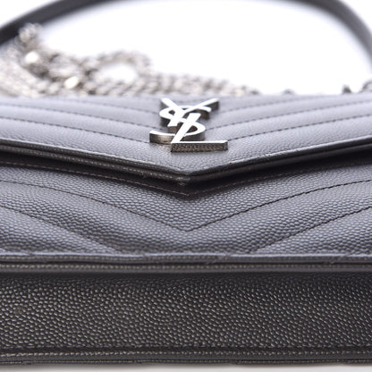 Saint Laurent Grain De Poudre Matelasse Chevron Monogram Envelope Chain Wallet Coal 11 of 11