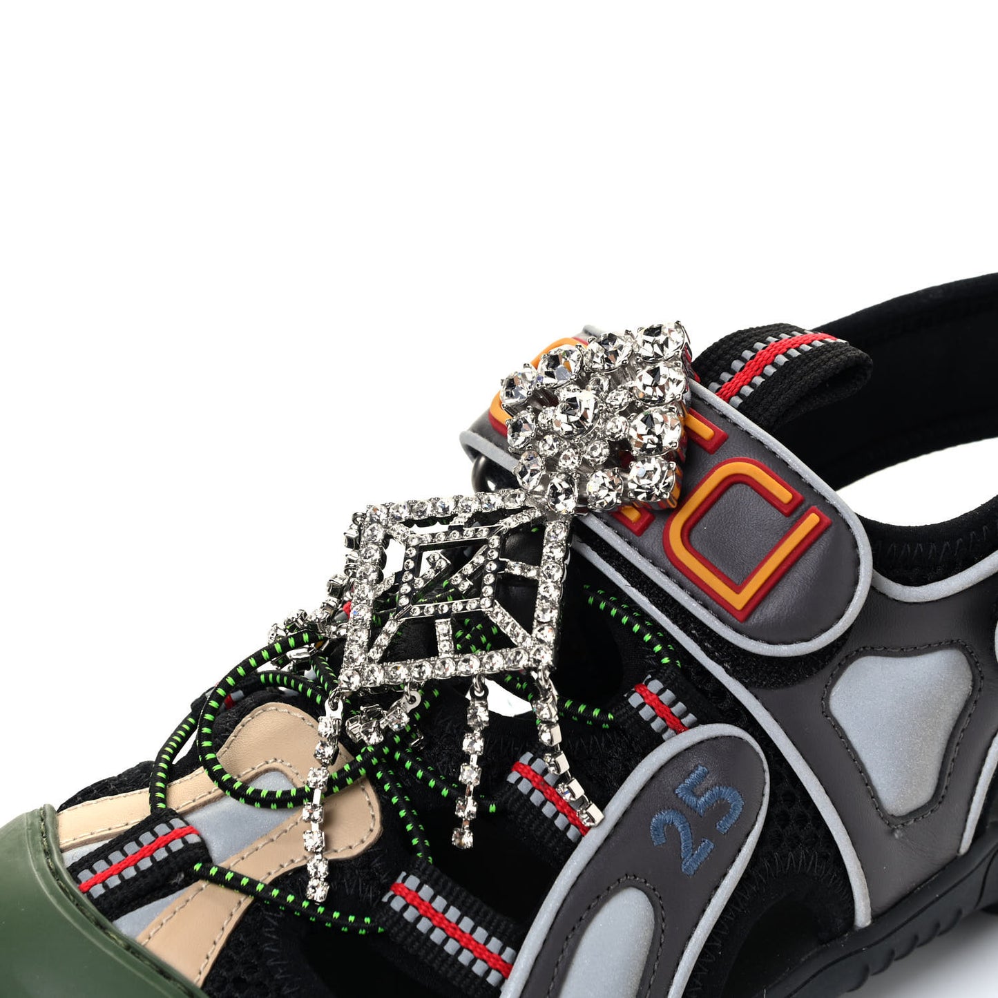 Mesh Fabric Tinsel Sport Sandals 36 Black Silver Green