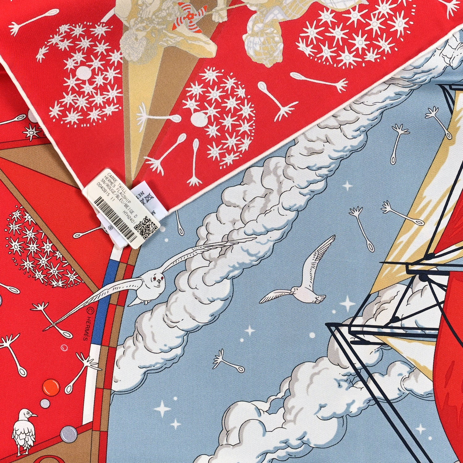 Hermes Silk Flagship Scarf 90 Rouge Bleu Beige 3 of 3