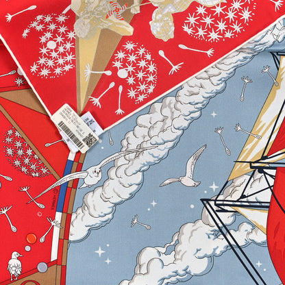 Hermes Silk Flagship Scarf 90 Rouge Bleu Beige 3 of 3