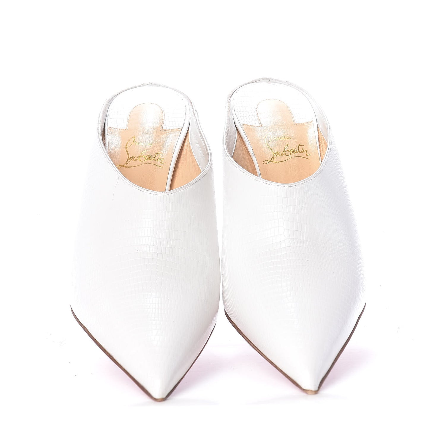 Calfskin Lizard Embossed Quart 80 Mules 40.5 White