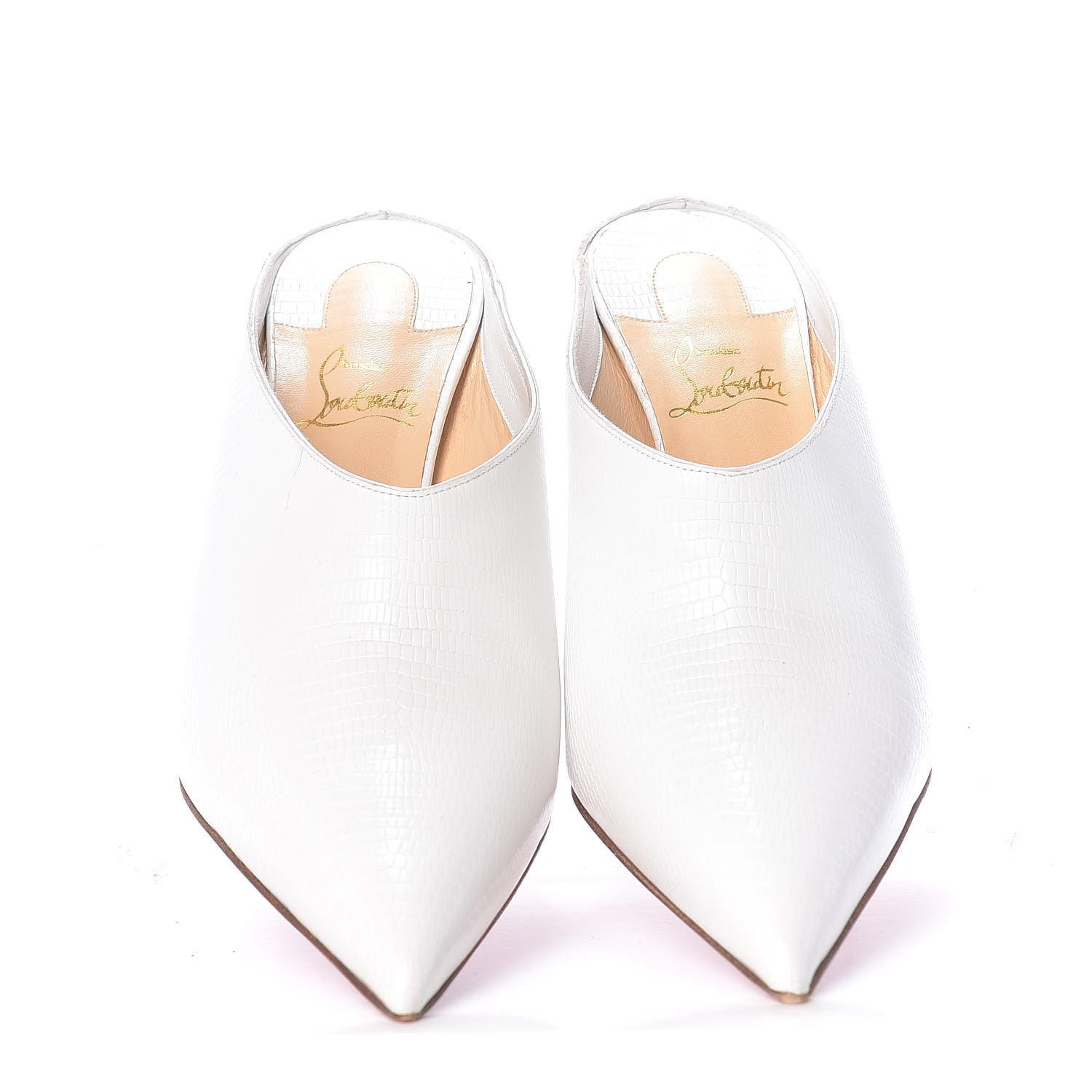 Christian Louboutin Calfskin Lizard Embossed Quart 80 Mules 40.5 White 5 of 10