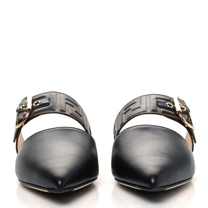 Fendi Vitello FF Embossed Buckle Flat Mules 38 Maya Black 2 of 7