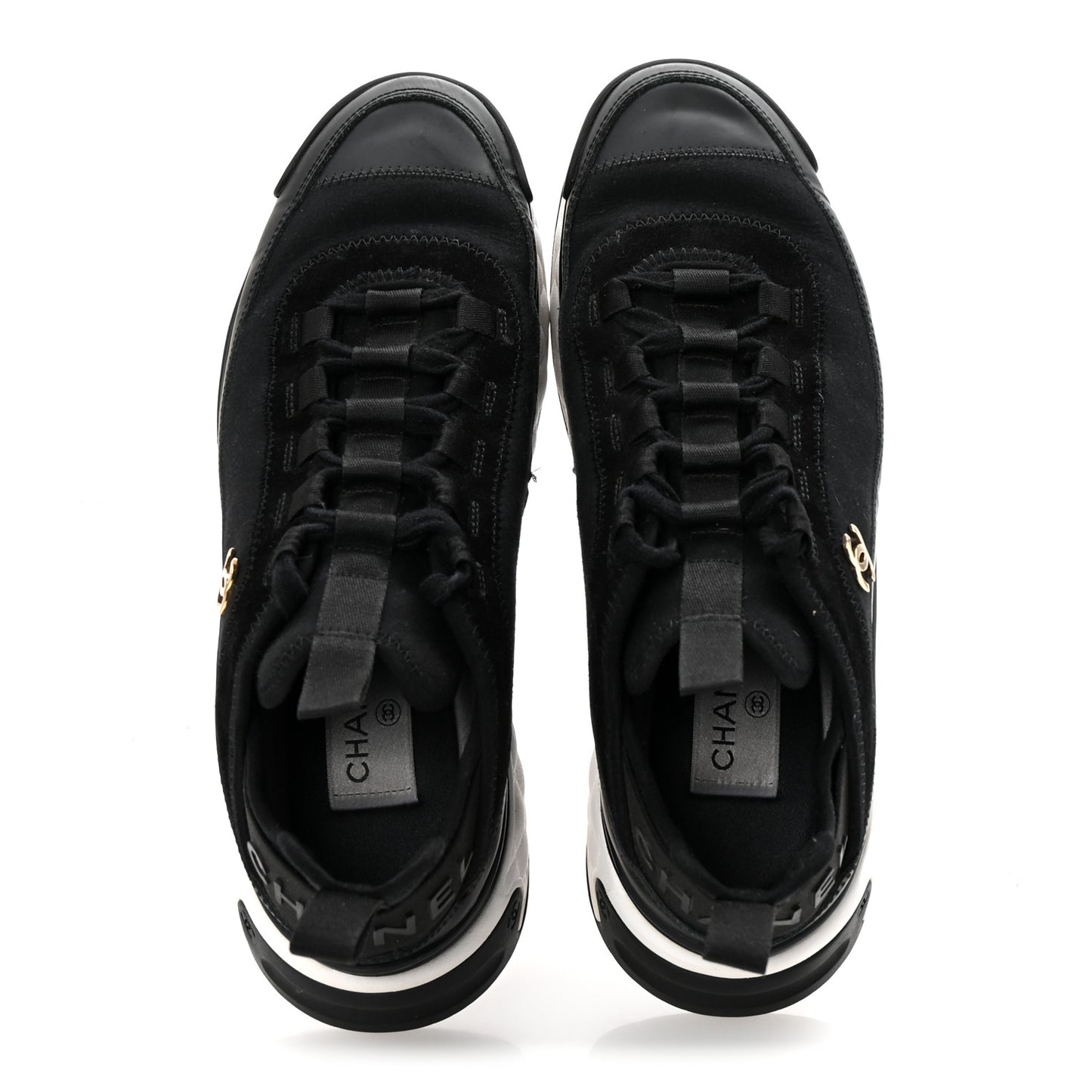 Velvet Calfskin Mixed Fibers CC Sneakers 38.5 Black