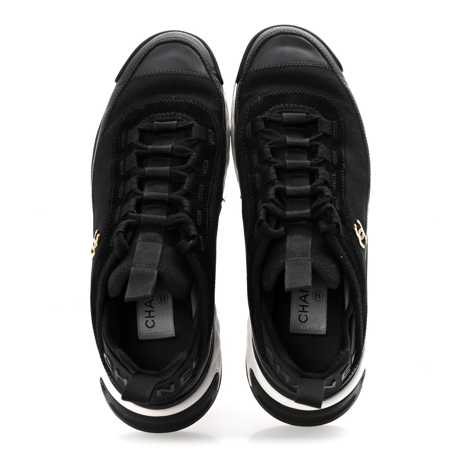 Chanel Velvet Calfskin Mixed Fibers CC Sneakers 38.5 Black 2 of 9