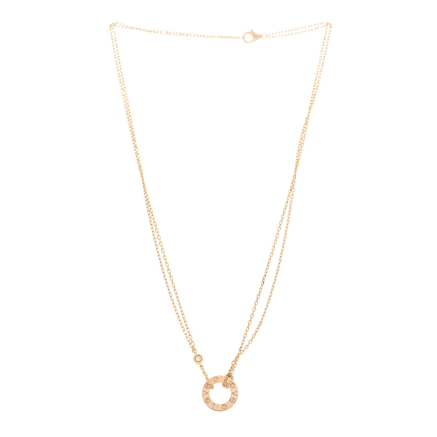 Cartier 18K Pink Gold 2 Diamond LOVE Necklace 3 of 5