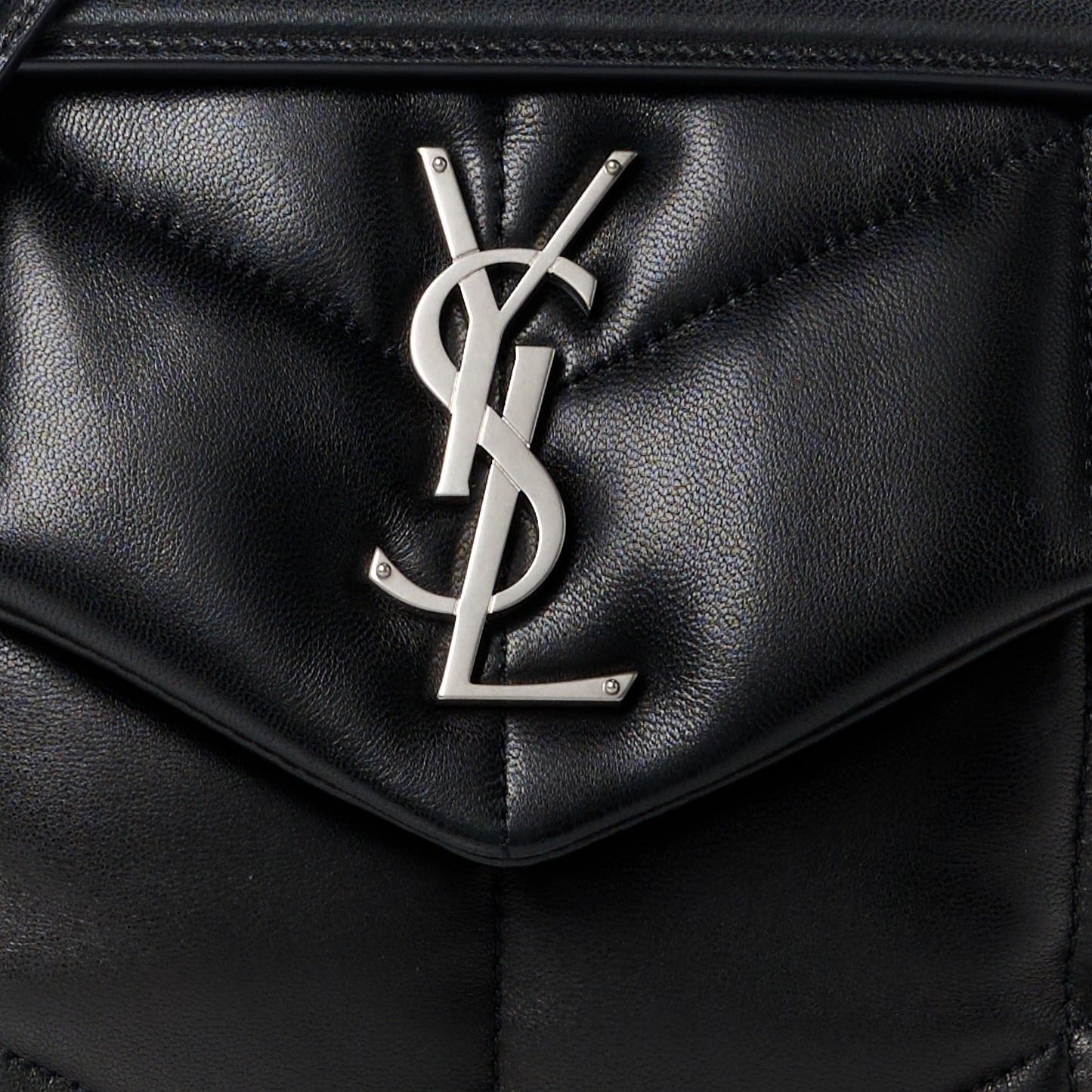 Lambskin Quilted Small Loulou Puffer Monogram Chain Satchel Black