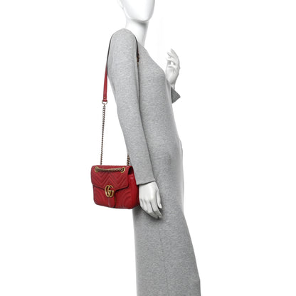 Gucci Calfskin Matelasse Small GG Marmont Shoulder Bag Hibiscus Red 2 of 12