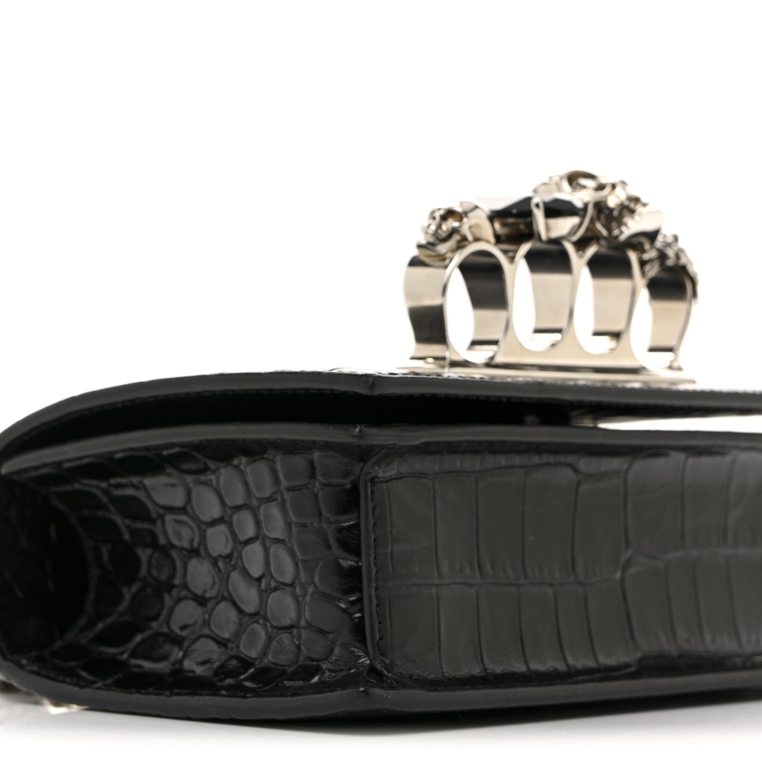 Alexander McQueen Shiny Calfskin Crocodile Embossed Mini Jeweled Satchel  Black 9 of 13