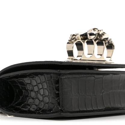 Alexander McQueen Shiny Calfskin Crocodile Embossed Mini Jeweled Satchel  Black 9 of 13